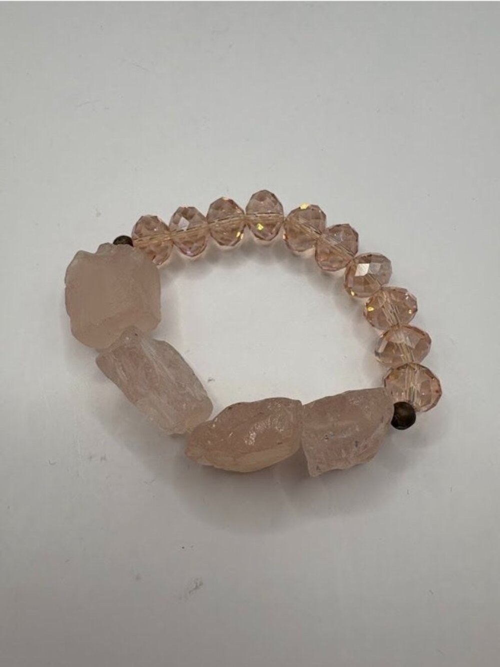 Raw Rose Quartz & Faceted Crystal Stretch Bracelet - Elegant Pink Gemstone